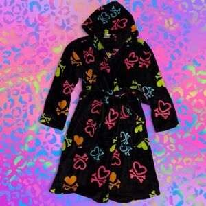 vtg y2k total girl scene queen fluffy hooded bathrobe, sz ylg (10/12), fits xs